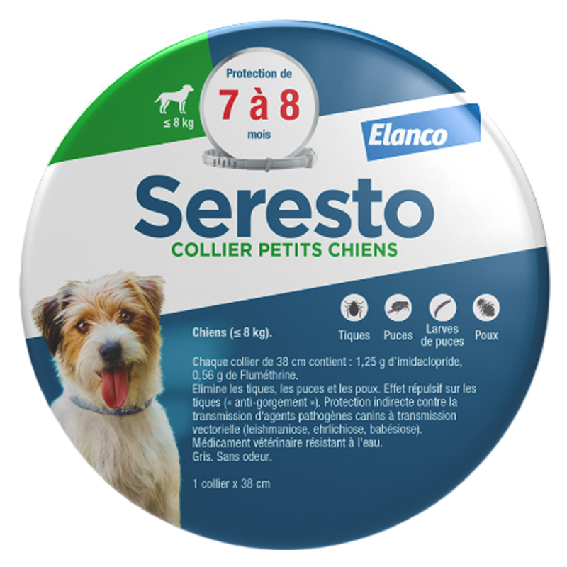 Seresto Collier Antiparasitaire Petits chiens - de 8kg boîte de 12 sachets